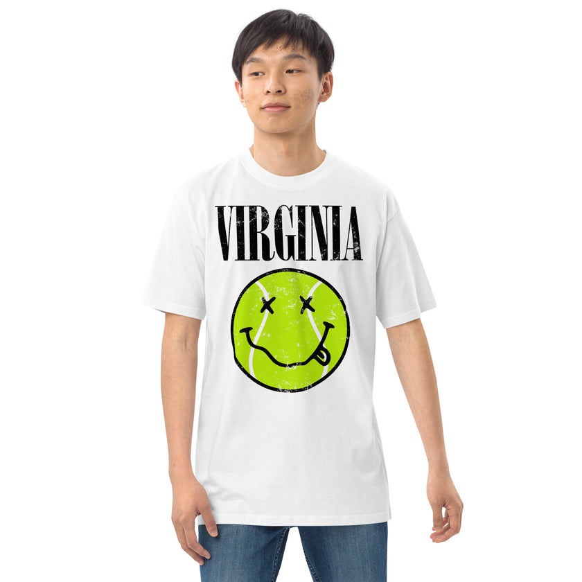 Virginia Smiley Face Tennis Ball by CoVA Tennis Men’s premium heavyweight tee