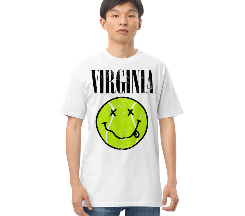 Virginia Smiley Face Tennis Ball by CoVA Tennis Men’s premium heavyweight tee