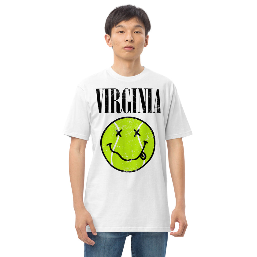 Virginia Smiley Face Tennis Ball by CoVA Tennis Men’s premium heavyweight tee