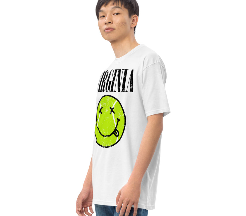 Virginia Smiley Face Tennis Ball by CoVA Tennis Men’s premium heavyweight tee