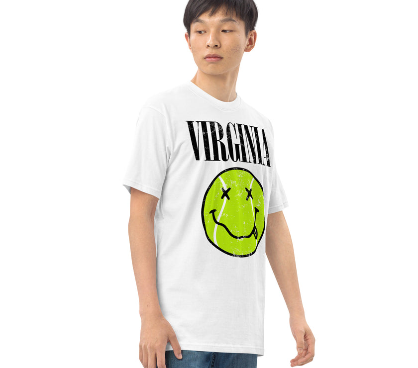 Virginia Smiley Face Tennis Ball by CoVA Tennis Men’s premium heavyweight tee