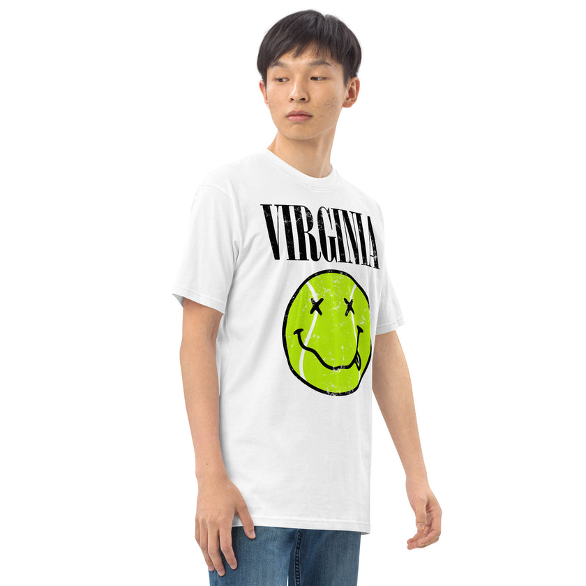 Virginia Smiley Face Tennis Ball by CoVA Tennis Men’s premium heavyweight tee