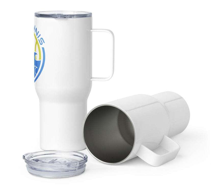 CoVA Tennis Ball & Waves Logo Travel mug with a handle