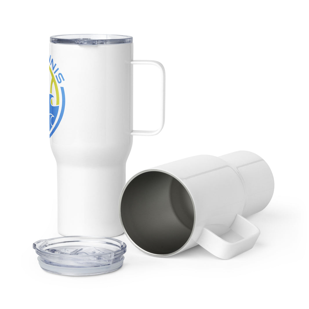 CoVA Tennis Ball & Waves Logo Travel mug with a handle