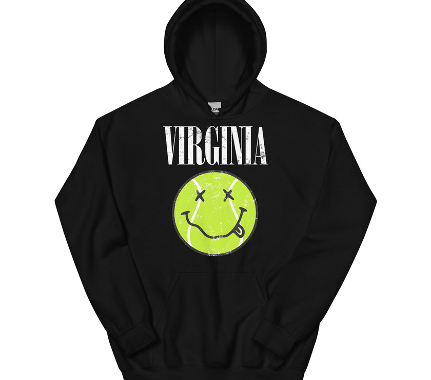 Virginia Smiley Face Tennis Ball by CoVA Tennis Unisex Heavy Blend Hoodie