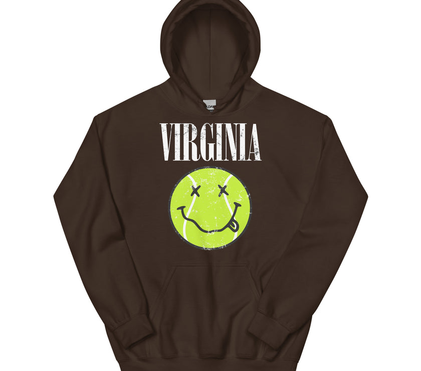 Virginia Smiley Face Tennis Ball by CoVA Tennis Unisex Heavy Blend Hoodie