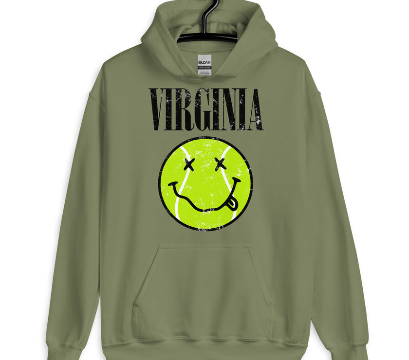 Virginia Smiley Face Tennis Ball by CoVA Tennis Unisex Heavy Blend Hoodie