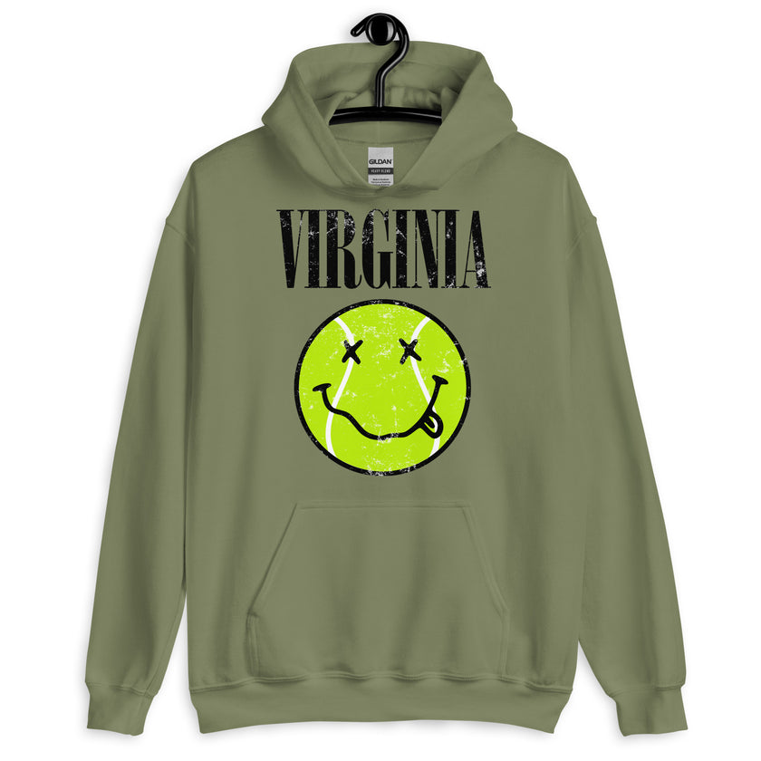 Virginia Smiley Face Tennis Ball by CoVA Tennis Unisex Heavy Blend Hoodie