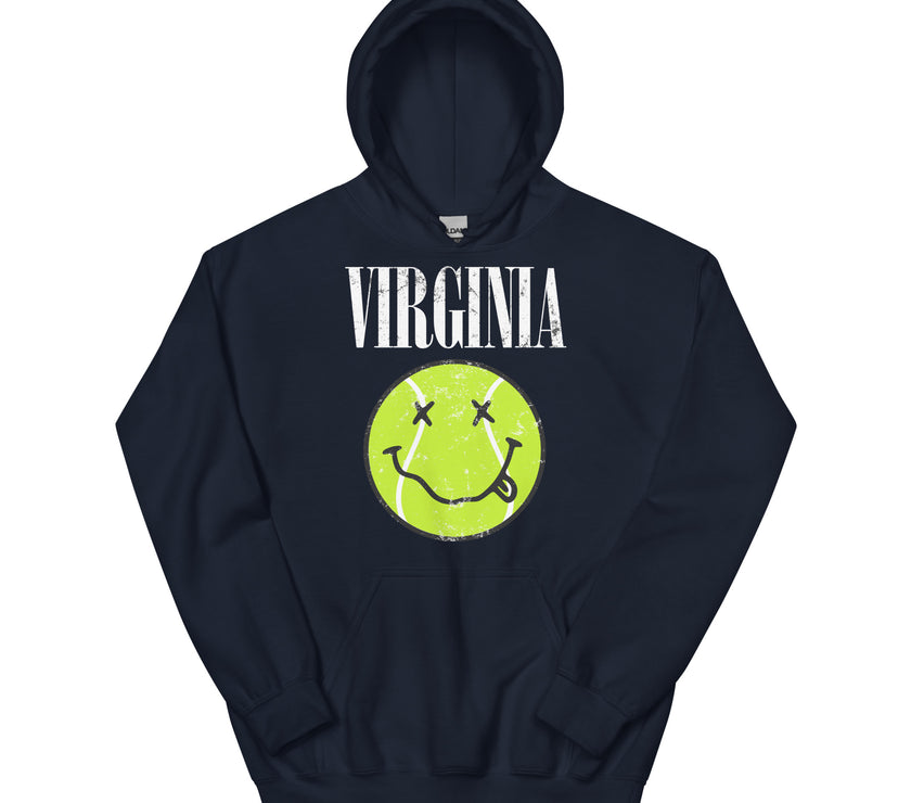 Virginia Smiley Face Tennis Ball by CoVA Tennis Unisex Heavy Blend Hoodie