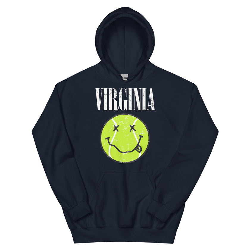 Virginia Smiley Face Tennis Ball by CoVA Tennis Unisex Heavy Blend Hoodie