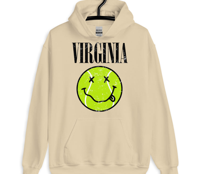 Virginia Smiley Face Tennis Ball by CoVA Tennis Unisex Heavy Blend Hoodie