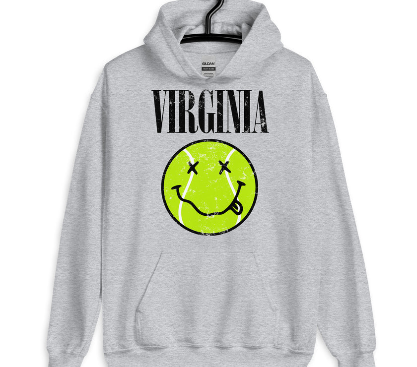 Virginia Smiley Face Tennis Ball by CoVA Tennis Unisex Heavy Blend Hoodie