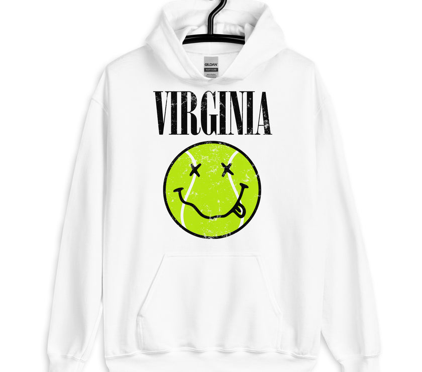 Virginia Smiley Face Tennis Ball by CoVA Tennis Unisex Heavy Blend Hoodie