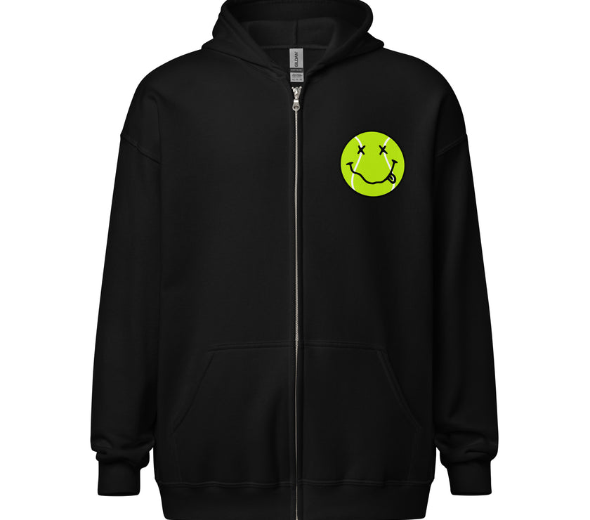 Smiling Tennis Ball by CoVA Tennis Unisex heavy blend zip hoodie