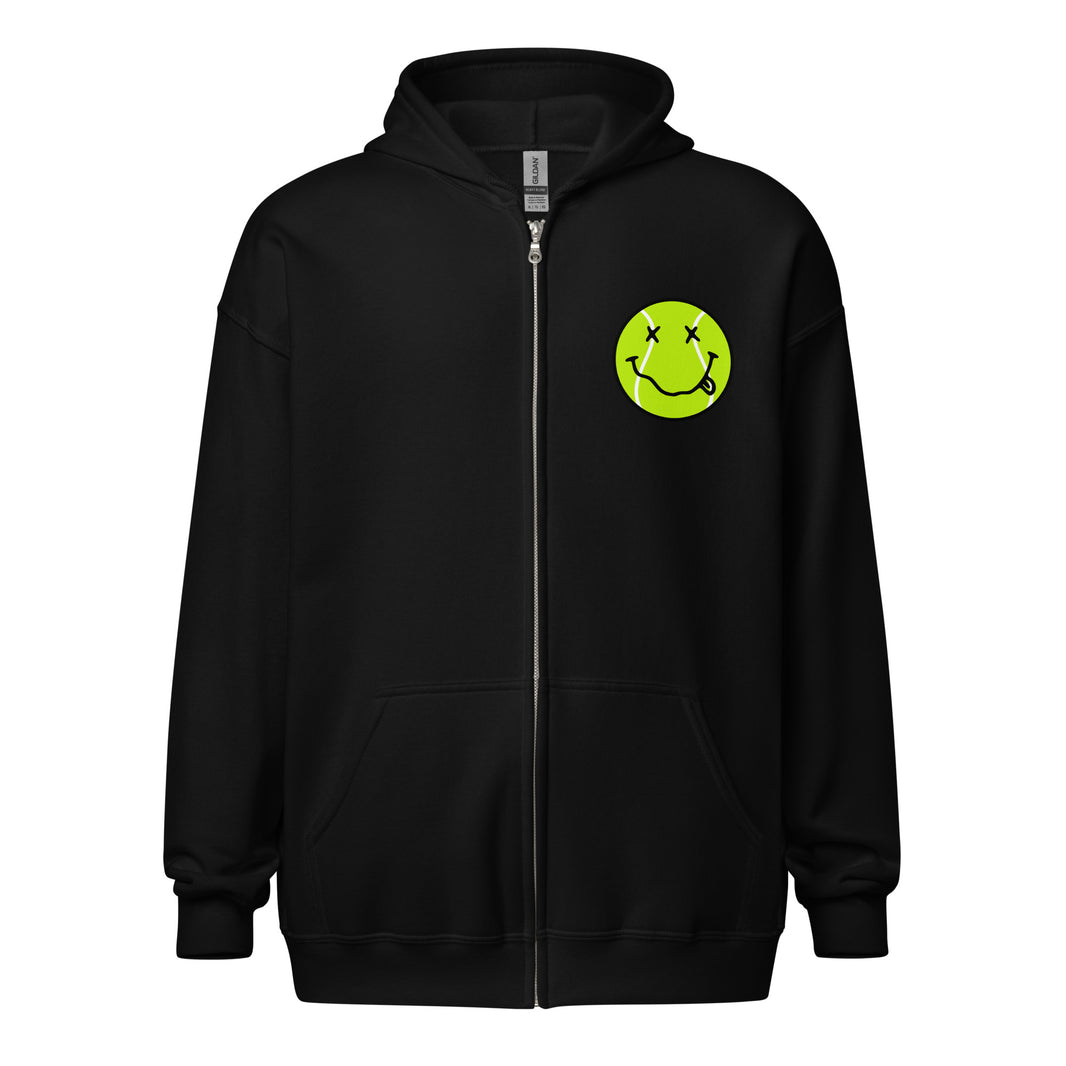 Smiling Tennis Ball by CoVA Tennis Unisex heavy blend zip hoodie