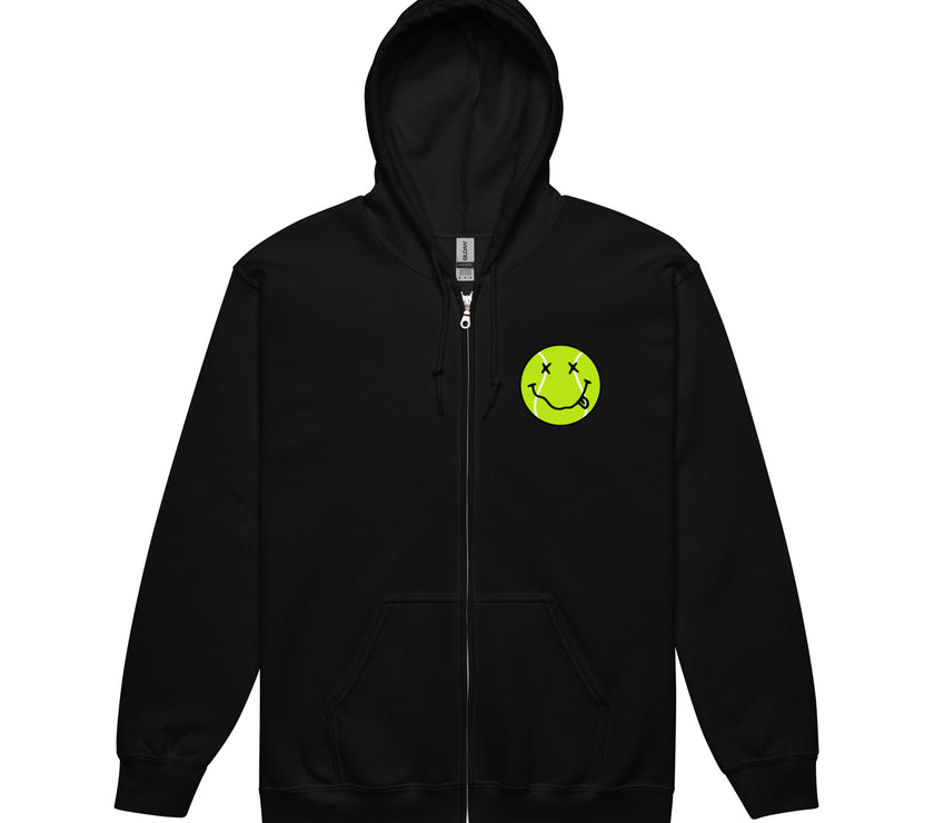 Smiling Tennis Ball by CoVA Tennis Unisex heavy blend zip hoodie