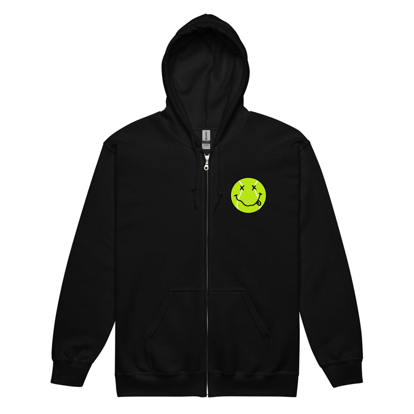 Smiling Tennis Ball by CoVA Tennis Unisex heavy blend zip hoodie