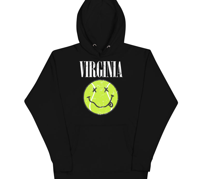 Virginia Smiley Face Tennis Ball by CoVA Tennis Unisex Hoodie