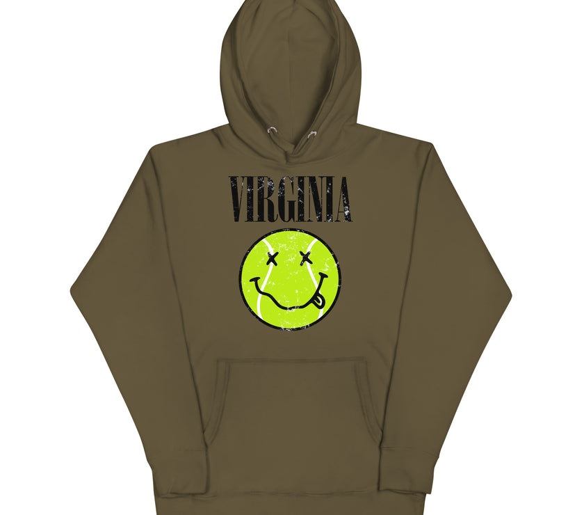 Virginia Smiley Face Tennis Ball by CoVA Tennis Unisex Hoodie