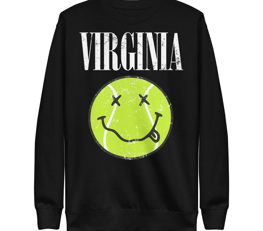 Virginia Smiley Face Tennis Ball by CoVA Tennis Unisex Premium Sweatshirt