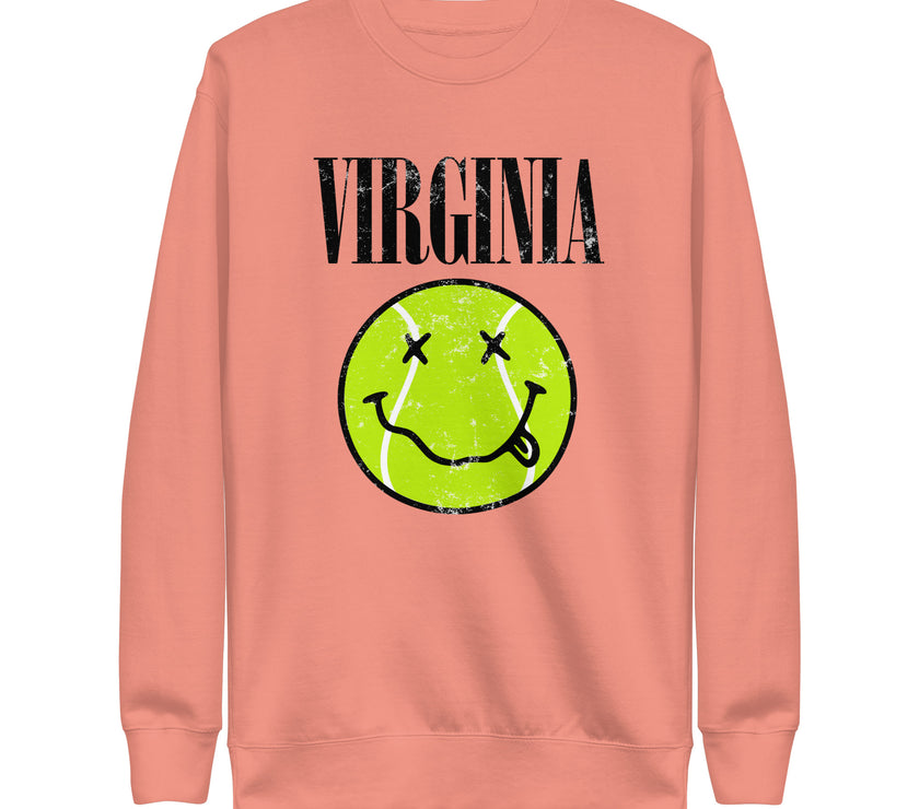 Virginia Smiley Face Tennis Ball by CoVA Tennis Unisex Premium Sweatshirt