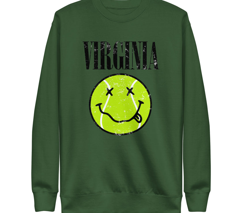 Virginia Smiley Face Tennis Ball by CoVA Tennis Unisex Premium Sweatshirt