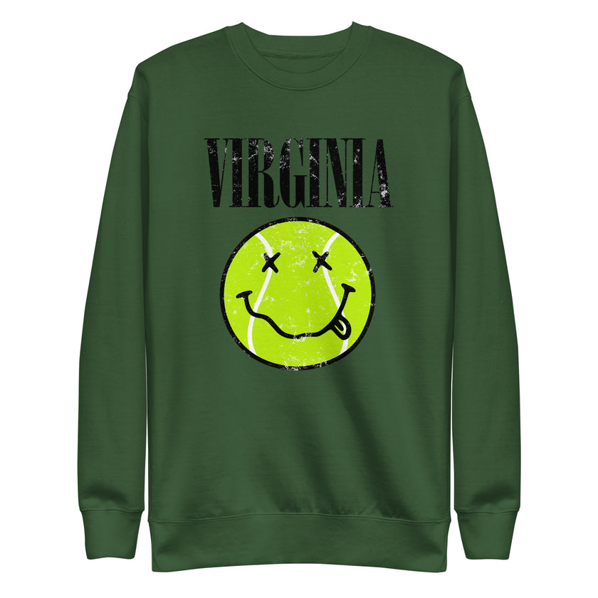 Virginia Smiley Face Tennis Ball by CoVA Tennis Unisex Premium Sweatshirt