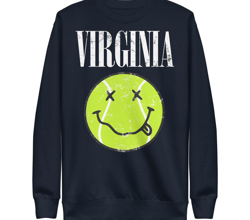 Virginia Smiley Face Tennis Ball by CoVA Tennis Unisex Premium Sweatshirt