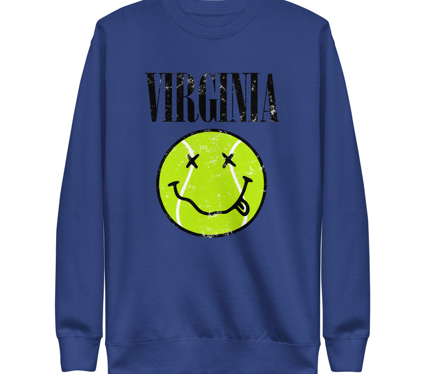 Virginia Smiley Face Tennis Ball by CoVA Tennis Unisex Premium Sweatshirt