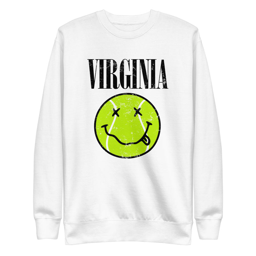 Virginia Smiley Face Tennis Ball by CoVA Tennis Unisex Premium Sweatshirt