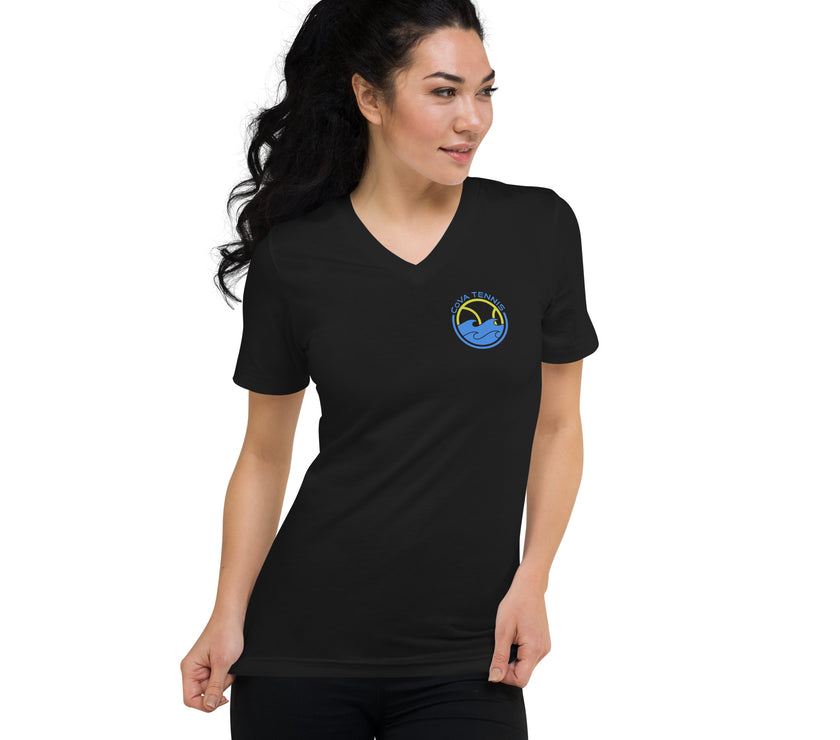 CoVA Tennis Ball & Waves Logo Unisex Short Sleeve V-Neck T-Shirt