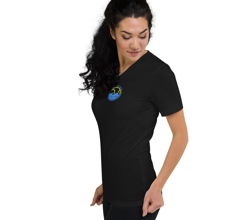 CoVA Tennis Ball & Waves Logo Unisex Short Sleeve V-Neck T-Shirt