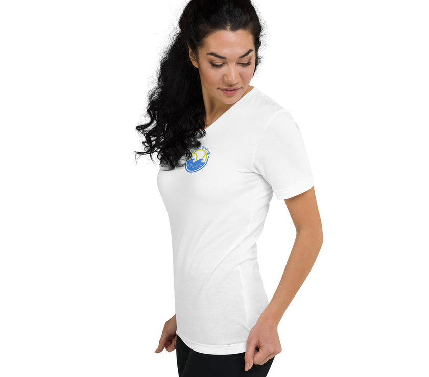 CoVA Tennis Ball & Waves Logo Unisex Short Sleeve V-Neck T-Shirt