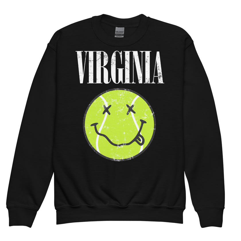 Virginia Smiley Face Tennis Ball by CoVA Tennis Youth crewneck sweatshirt