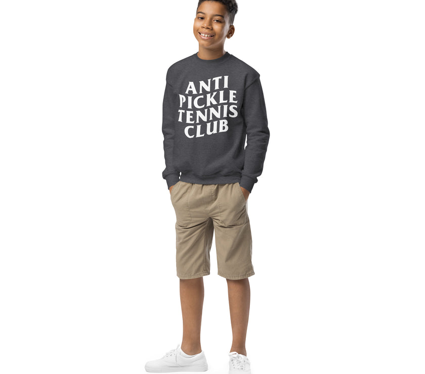 Anti Pickleball Tennis Club Youth crewneck sweatshirt by CoVA Tennis