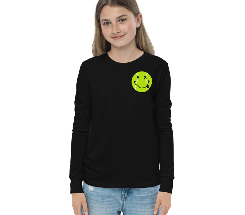 Smiling Tennis Ball by CoVA Tennis Youth long sleeve tee