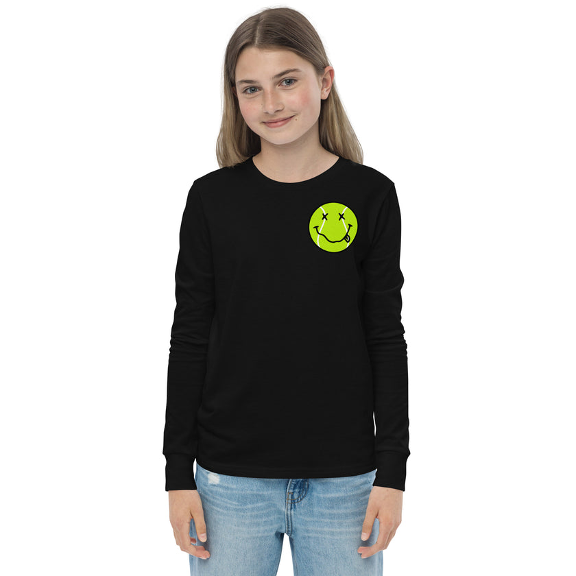 Smiling Tennis Ball by CoVA Tennis Youth long sleeve tee