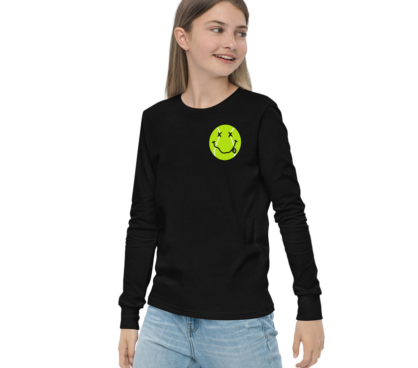 Smiling Tennis Ball by CoVA Tennis Youth long sleeve tee