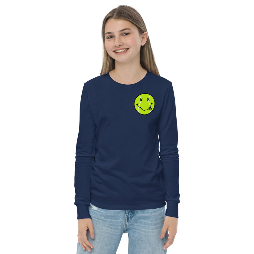 Smiling Tennis Ball by CoVA Tennis Youth long sleeve tee