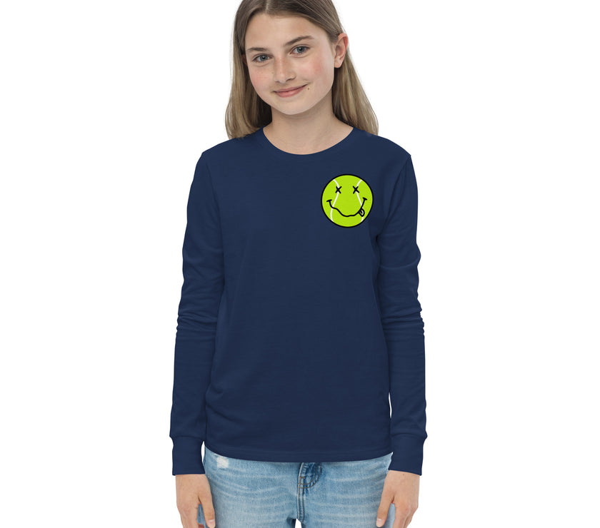 Smiling Tennis Ball by CoVA Tennis Youth long sleeve tee