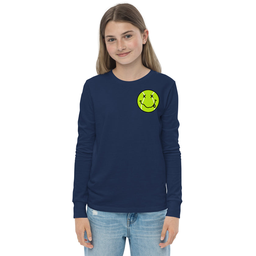 Smiling Tennis Ball by CoVA Tennis Youth long sleeve tee