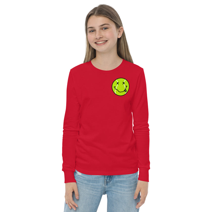 Smiling Tennis Ball by CoVA Tennis Youth long sleeve tee