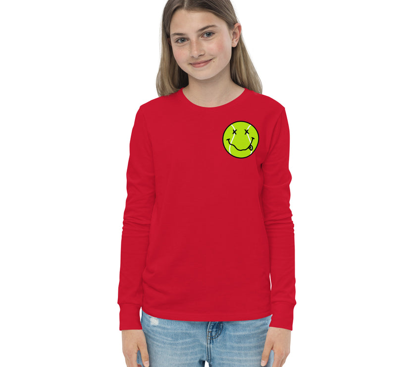 Smiling Tennis Ball by CoVA Tennis Youth long sleeve tee