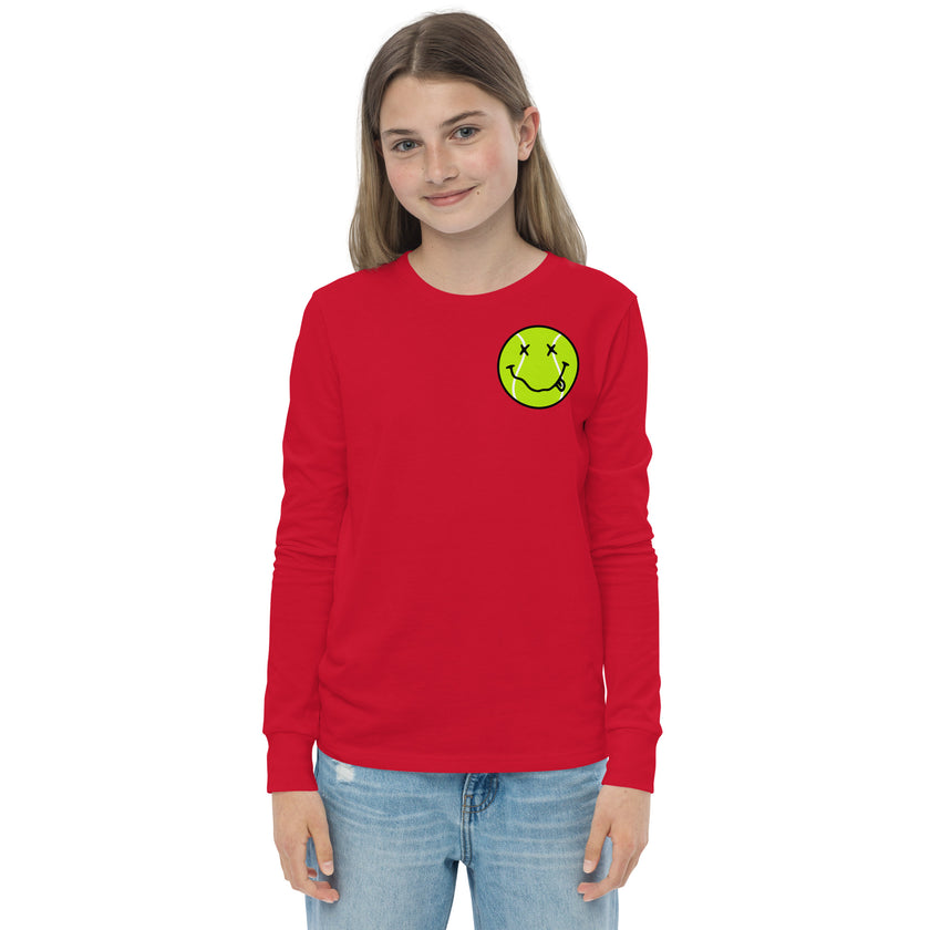 Smiling Tennis Ball by CoVA Tennis Youth long sleeve tee