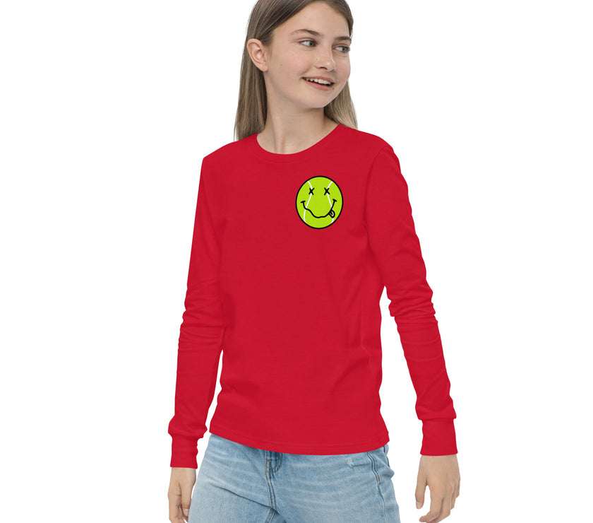 Smiling Tennis Ball by CoVA Tennis Youth long sleeve tee