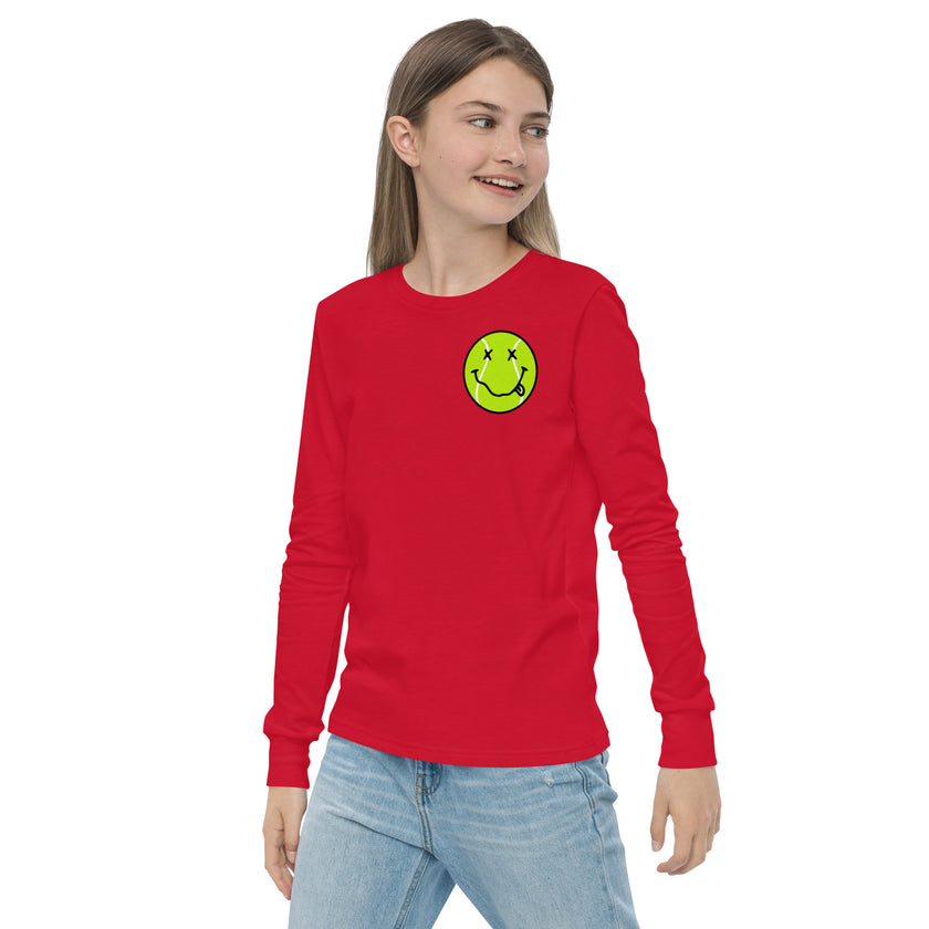 Smiling Tennis Ball by CoVA Tennis Youth long sleeve tee