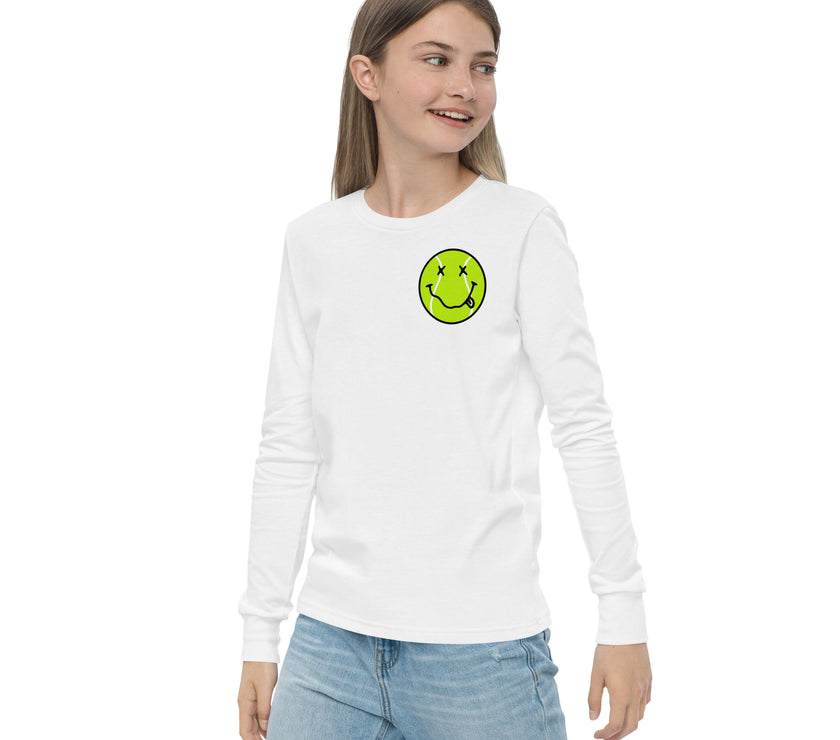 Smiling Tennis Ball by CoVA Tennis Youth long sleeve tee