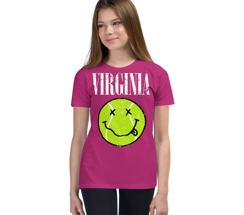 Virginia Smiley Face Tennis Ball by CoVA Tennis Youth Short Sleeve T-Shirt