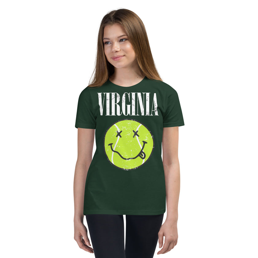 Virginia Smiley Face Tennis Ball by CoVA Tennis Youth Short Sleeve T-Shirt