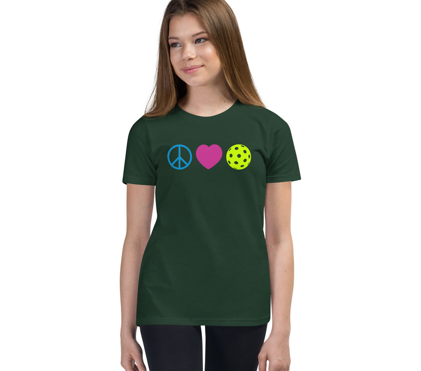 Peace Love Pickleball Youth Short Sleeve T-Shirt